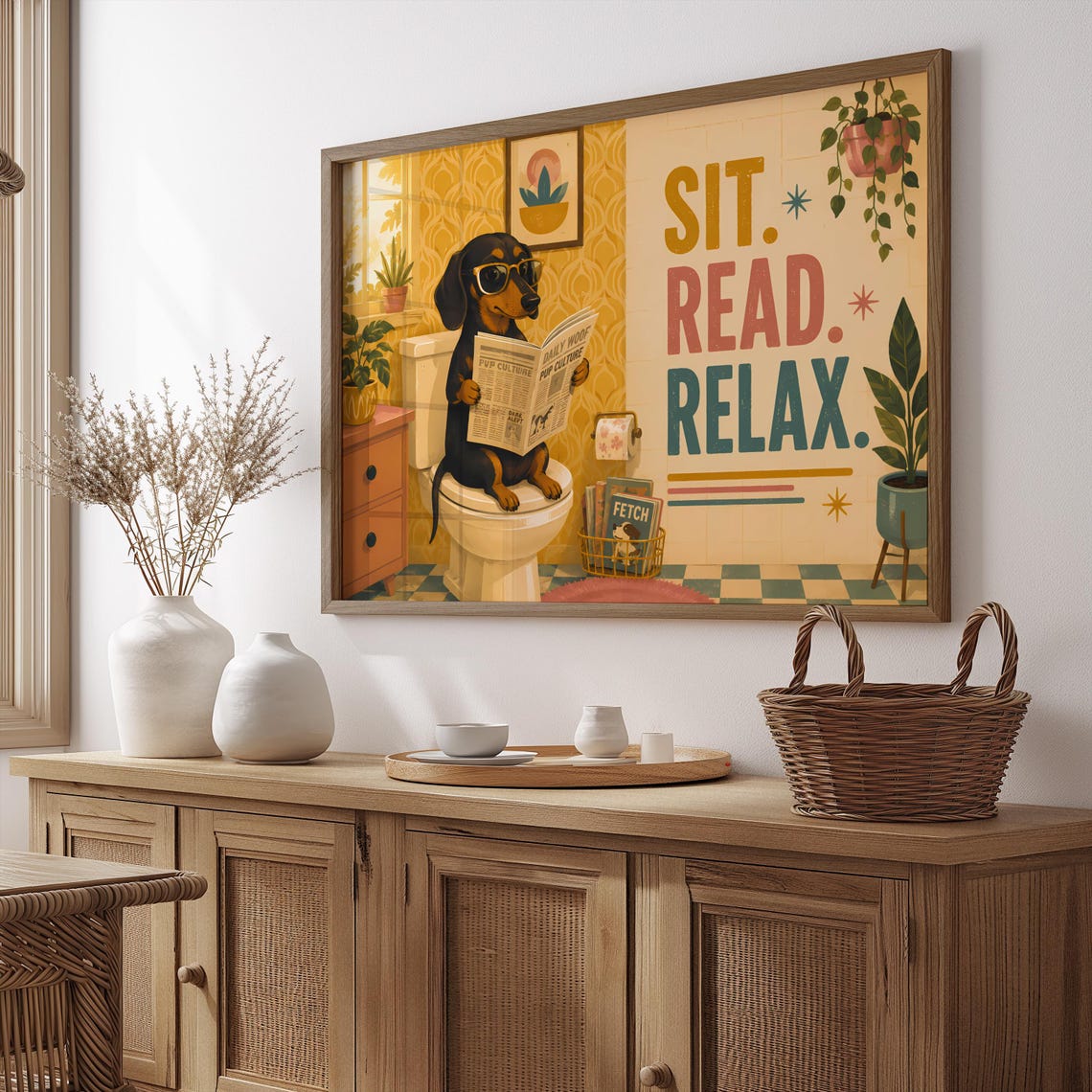 Sit Read Relax Funny Dachshund Bathroom Reading Toilet Poster