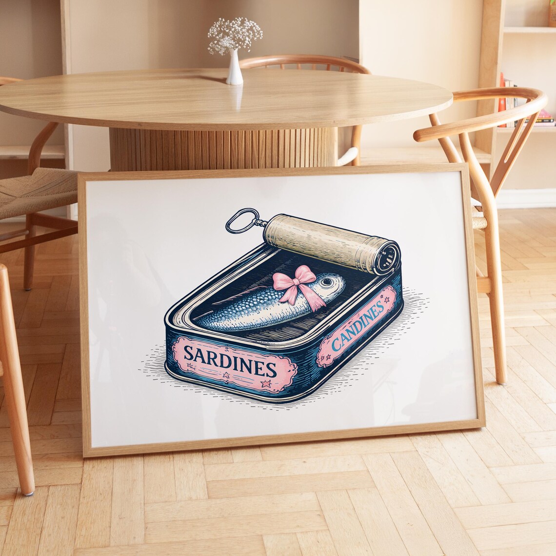 Cute Sardines Vintage Poster, Retro Kitchen Decor