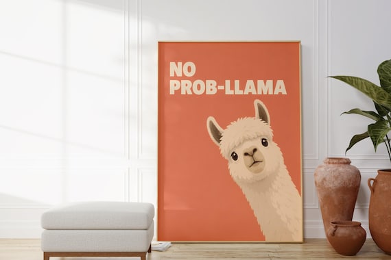 No Prob-Llama Funny Coral Llama Quote Poster for Kids Bedroom Decor