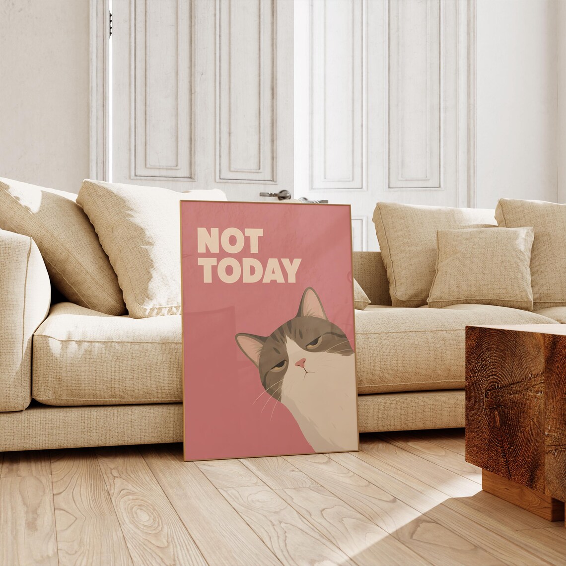 Not Today Grumpy Cat Poster Pink Funny Kitty Humor Wall Decor Sassy Gift