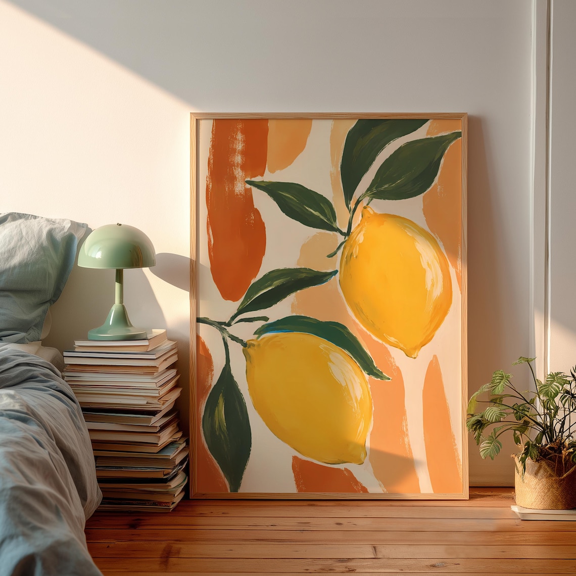 Lemon Kitchen Poster, Abstract Mediterranean Art Print
