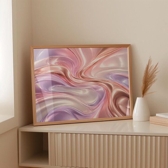 Rose Gold Liquid Chrome Blush Pink Horizontal Abstract Poster