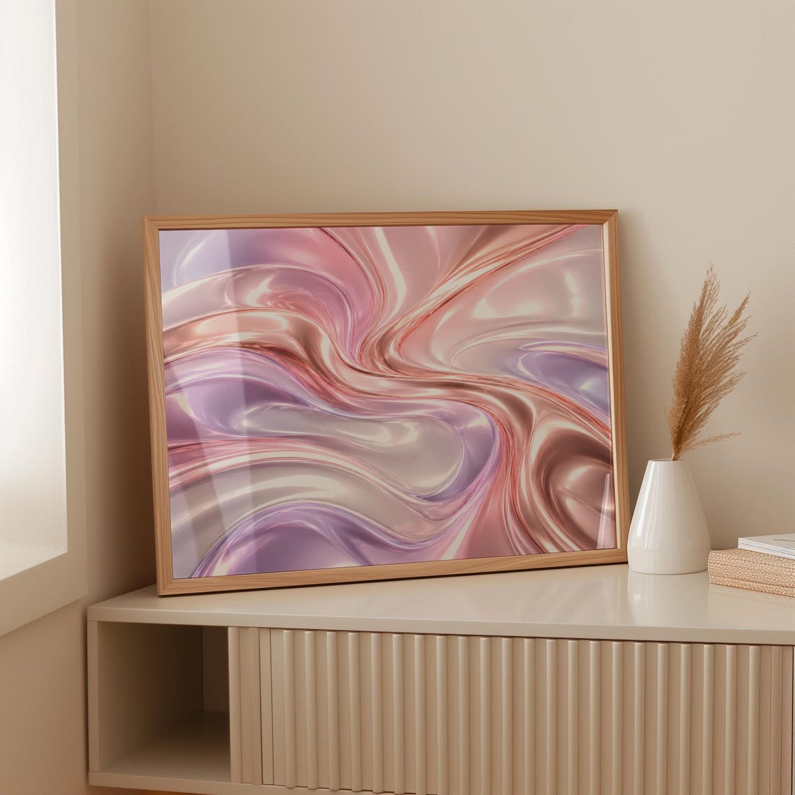 Rose Gold Liquid Chrome Blush Pink Horizontal Abstract Poster