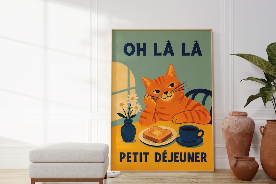 Oh La Ginger Cat French Petit Dejeuner Art Print