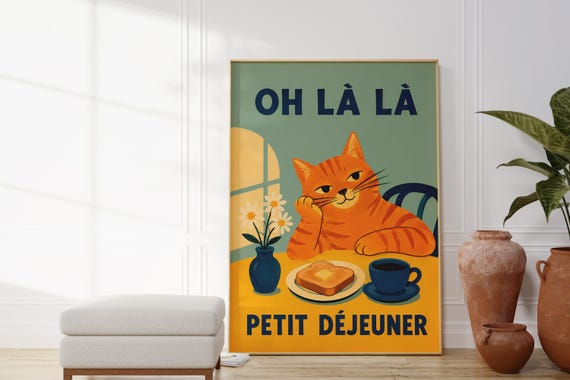 Oh La Ginger Cat French Petit Dejeuner Art Print