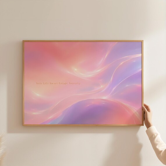 Danish Pastel Gradient Poster Holographic Fluid Wave Wall Art Soft Life Sweet Escape Quote Print Aesthetic Abstract Decor