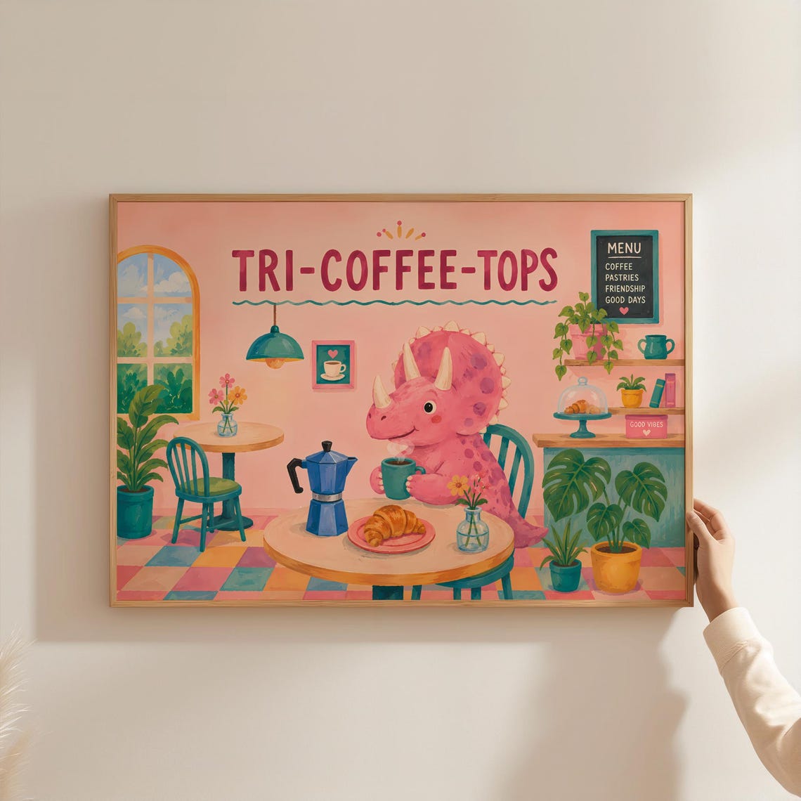 Tri Coffee Tops Triceratops Cafe Funny Dinosaur Coffee Poster