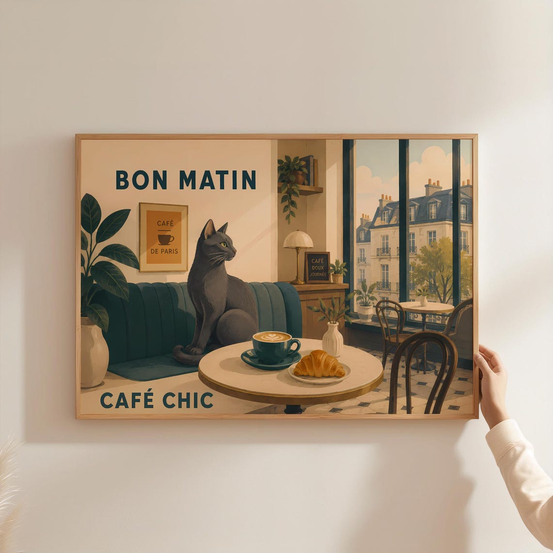 Vintage Black Cat Coffee Croissant Art Print Paris Apartment Style Wall Decor Cafe De Poster Cute Lover Gift