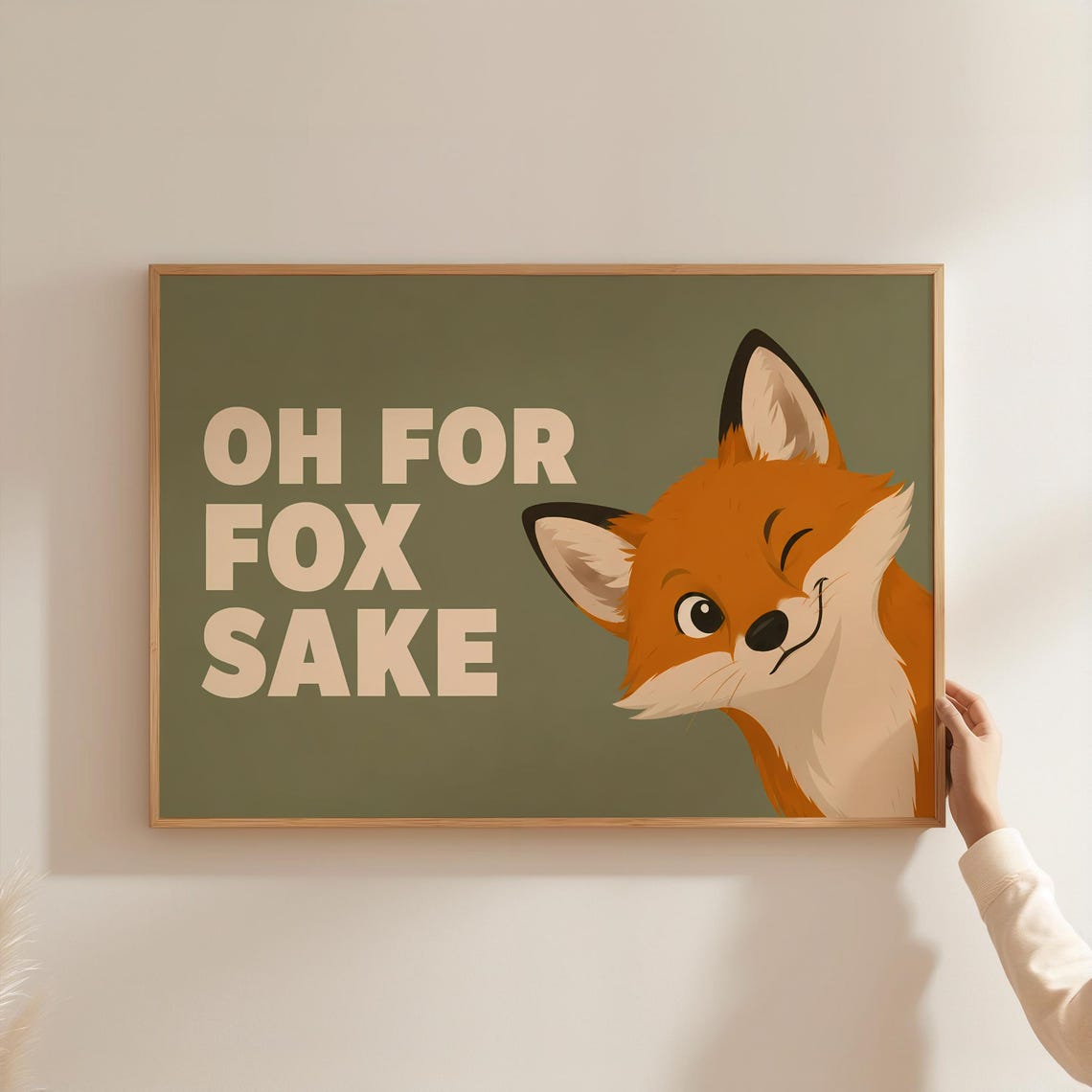 Oh For Fox Sake Funny Fox Poster Green Cartoon Animal Humor Wall Decor
