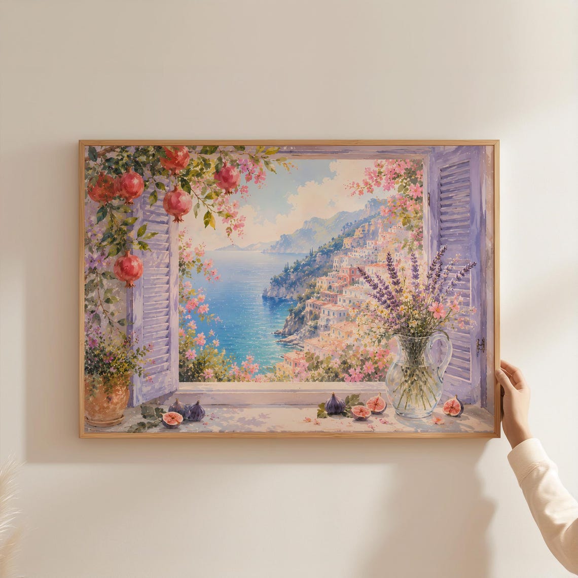 Italian Coastal Window Amalfi Coast Pomegranate Watercolor Poster