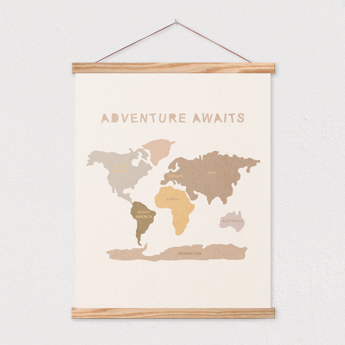 Adventure Awaits Pastel World Map Labeled Continents Travel Poster - Image 2