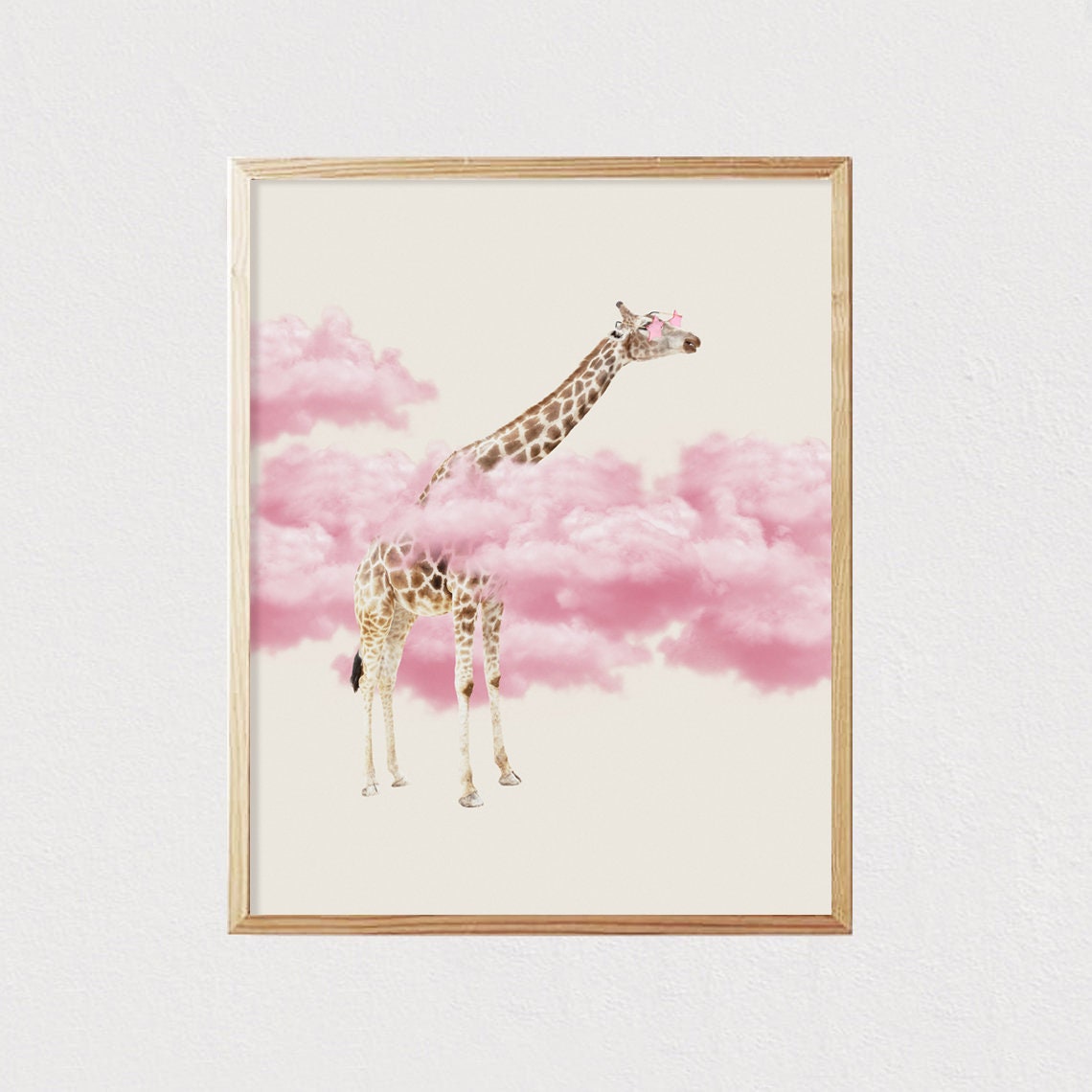 Giraffe in Pink Sunglasses Among Pink Clouds Nursery Wall Poster - Image 2