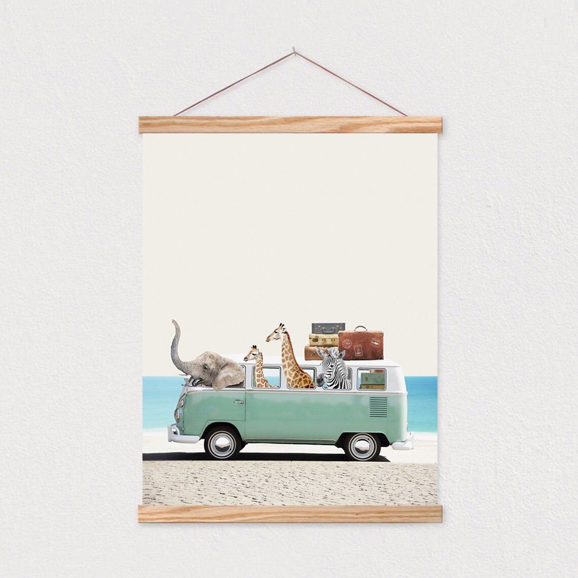 Neutral Beach Animals and Palms Retro Car Art Print - Image 2