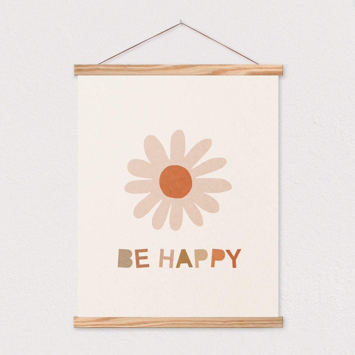 Be Happy Daisy Flower Neutral Boho Kids Room Decor Quote Poster - Image 2