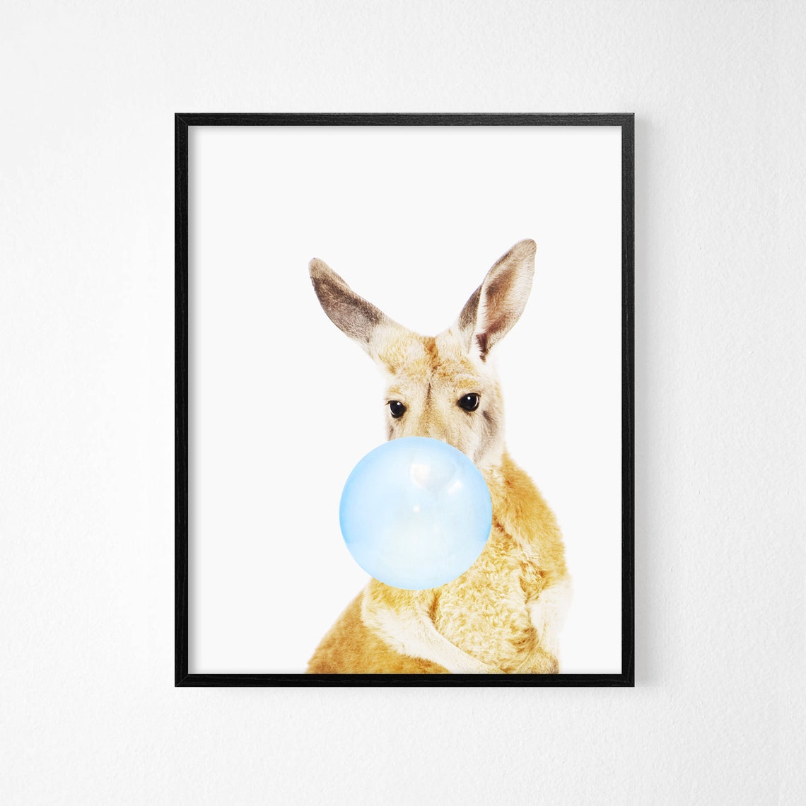 Kangaroo Blowing Blue Bubble Gum Funny Cute Animal Photo Poster - Image 2