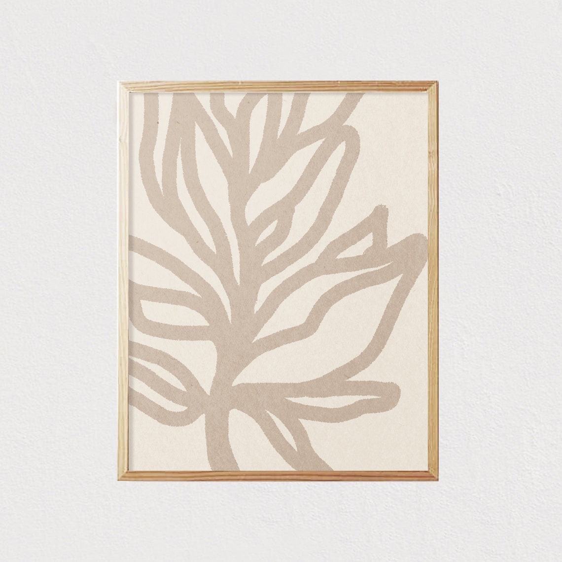 Beige Botanical Leaf Line Art Neutral Minimalist Decor Poster