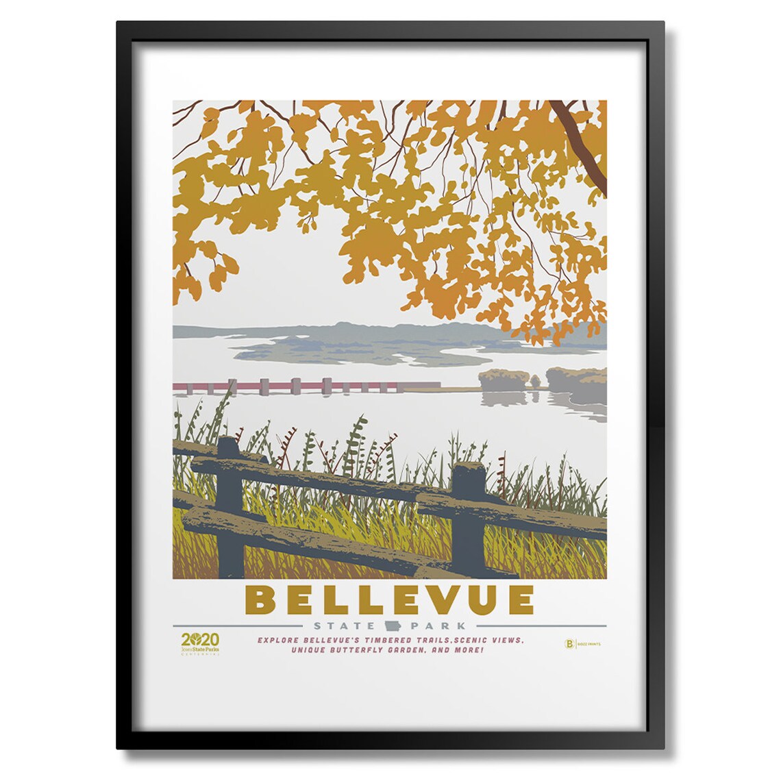 Bellevue State Park Travel Poster, Scenic Wall Art Print