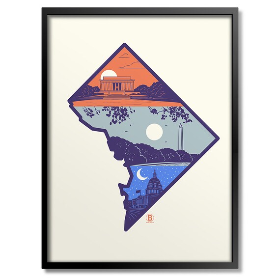 Washington DC Layered Diamond Lincoln Monument Capitol Landmarks Travel Poster