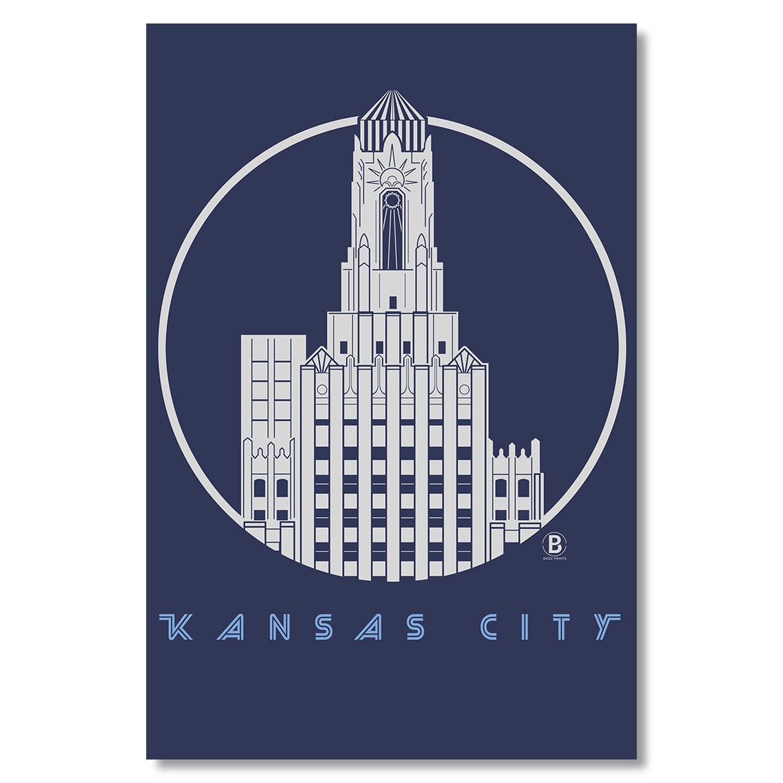 Kansas City Power and Light Art Deco Tower Night Sky Art Poster