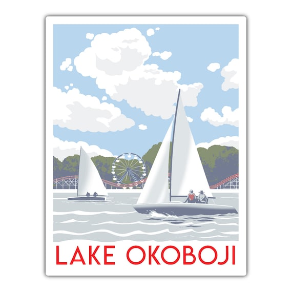 Lake Okoboji Travel Poster, Lake and River Landscape