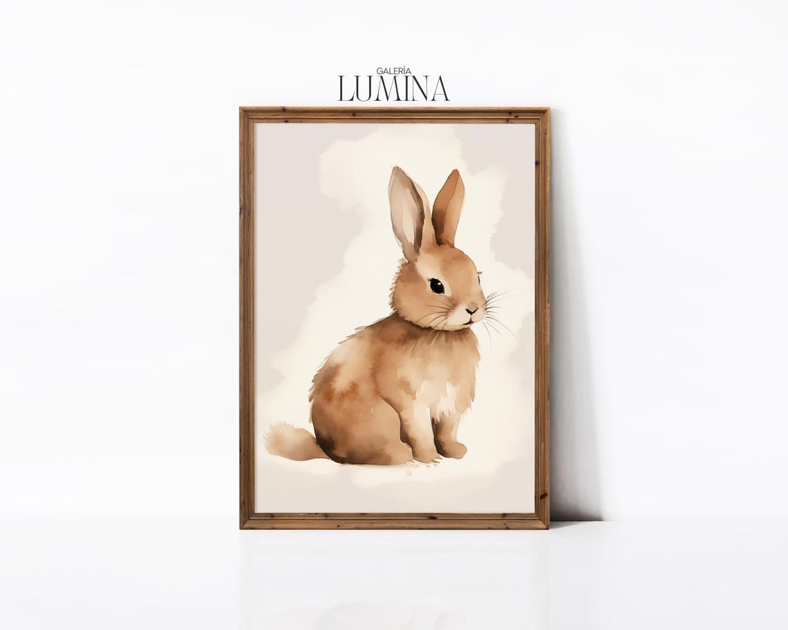 Cute Sweet Brown Bunny Rabbit Watercolor Nursery Animal Poster - Image 2