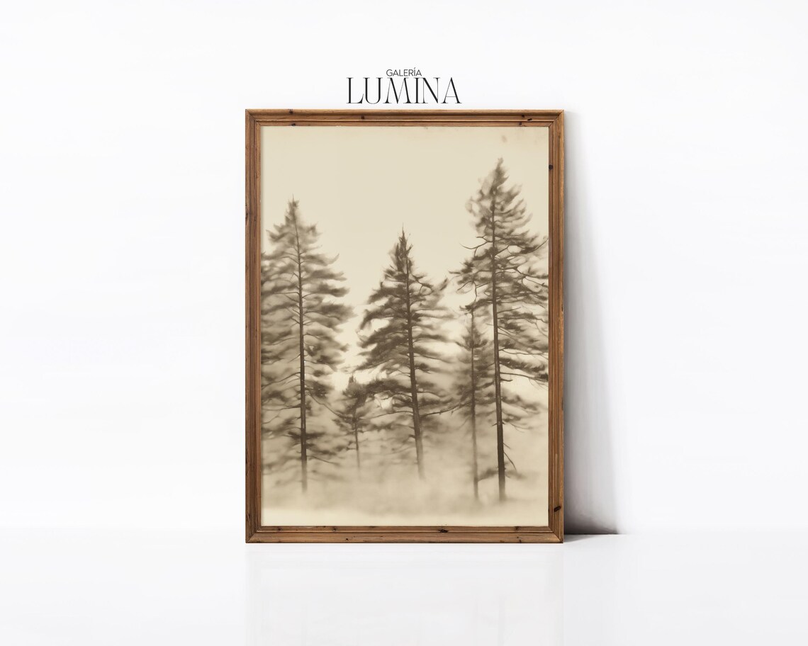Vintage Pine Tree Etching, Rustic Neutral Art Print - Image 3