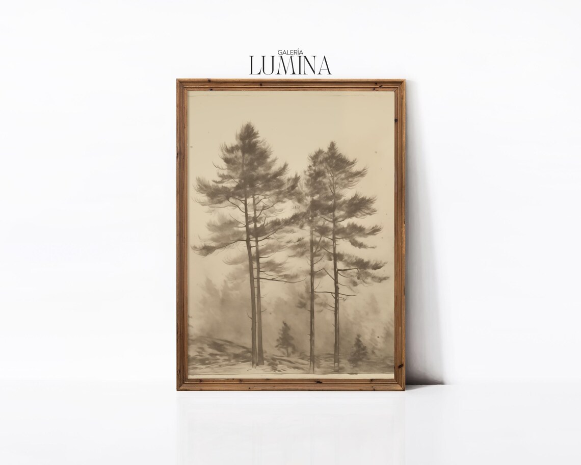 Tall Pine Trees Vintage Sepia Monochrome Sketch Forest Poster - Image 3