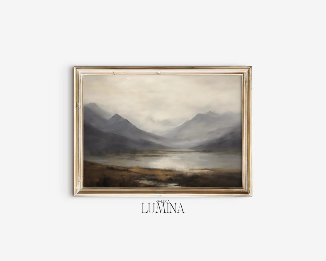Scottish Highlands Original Oil Painting Foggy Valley Landscape Painting Antique Mountain Scenery Art Art Frame Tv Art 472 - Image 2