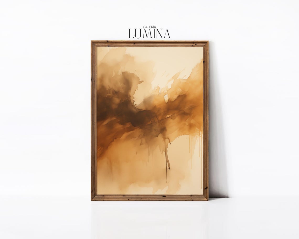 Earthy Brown Abstract Watercolor With Paint Drips Art Poster - Image 2