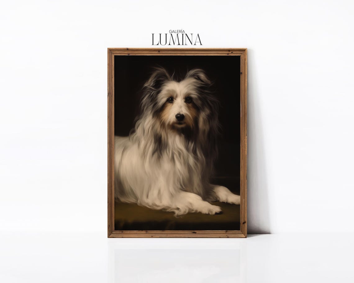 Shetland Sheepdog Portrait Painting Moody Sheltie Painting Vintage Long Haired White Fur Dog Painting Art Frame Tv Art 413 - Image 3