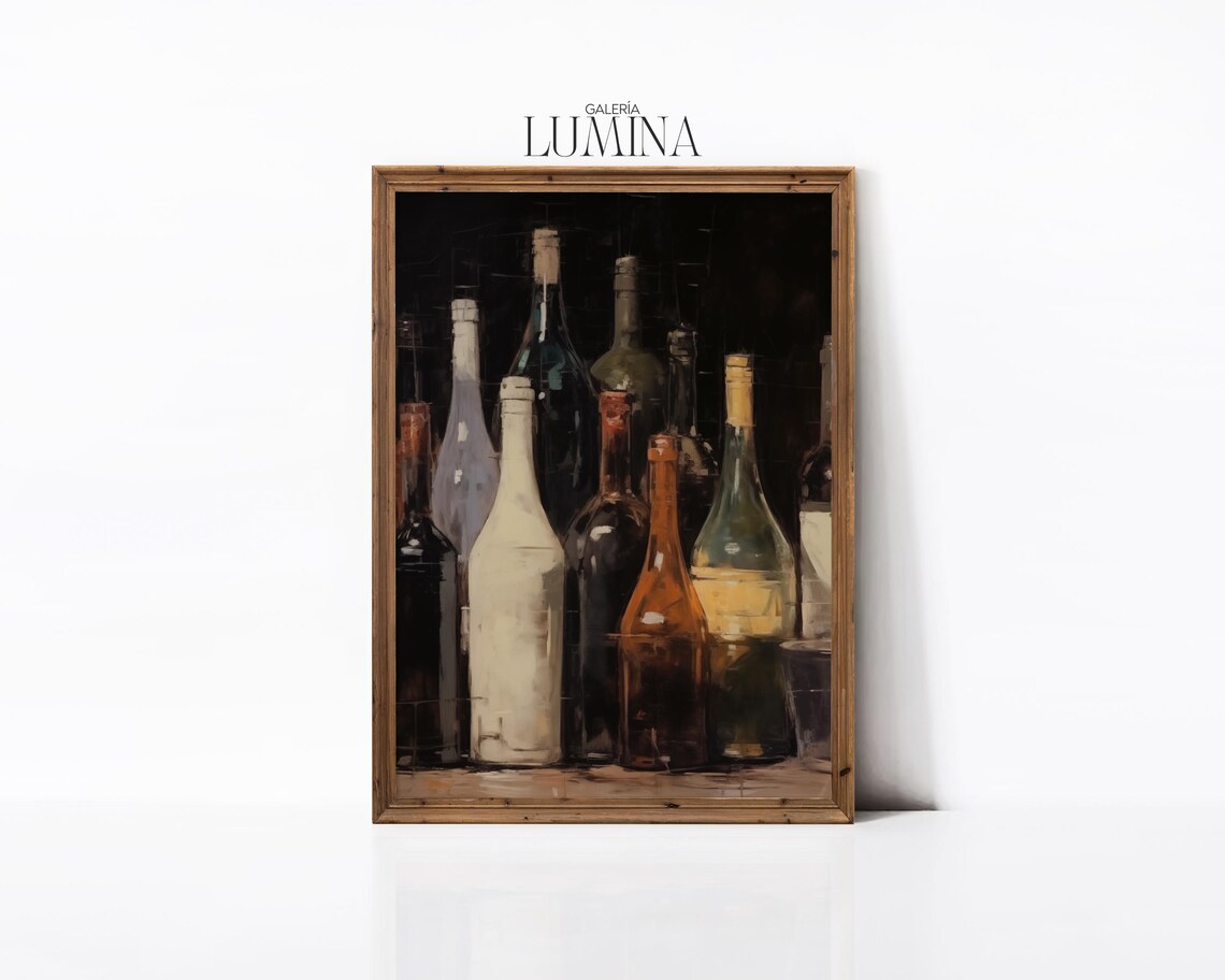 Wine Bottles Dark Background Moody Still Life Abstract Art Poster - Image 3