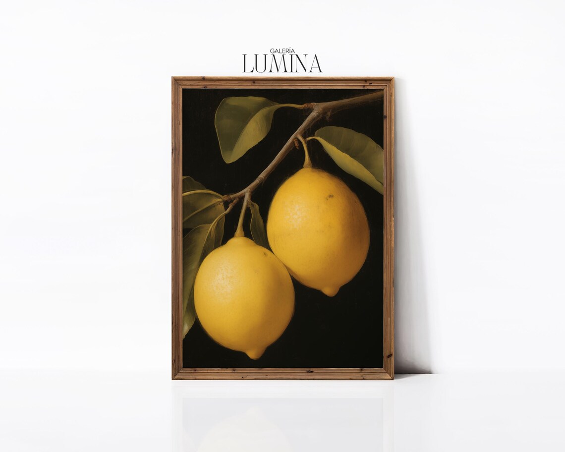 Moody Lemon Oil Painting, Vintage Citrus Art Print - Image 3