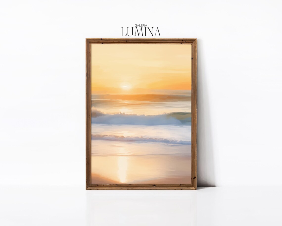 Beach Sunrise Impressionist Painting Ocean Waves Golden Morning Poster - Image 2