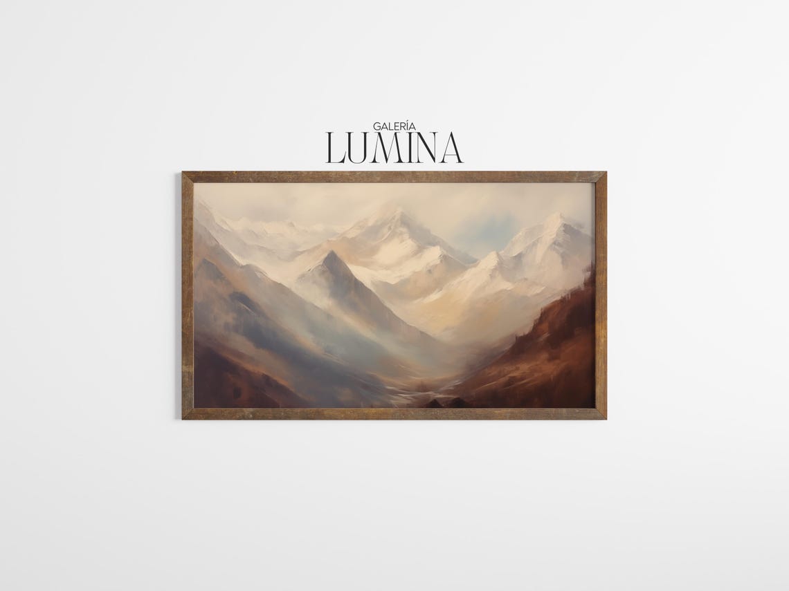 Vintage Mountains Oil Painting Muted Mountain Antique Landscape Artwork Rustic Nature Scenery Print Art Frame Tv Art 912 - Image 3