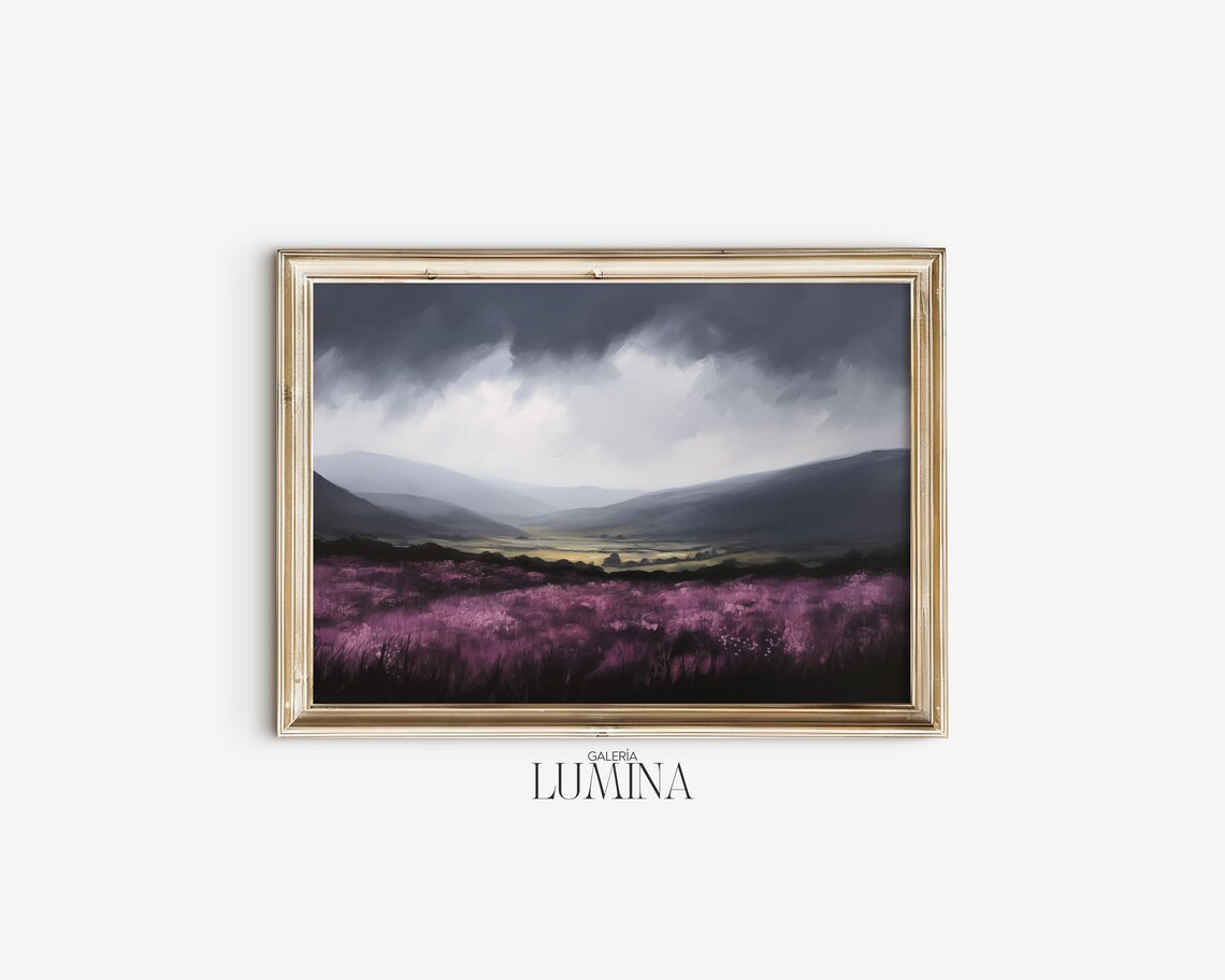 Stormy Scottish Moorland Purple Heather Under Dark Clouds Poster - Image 2