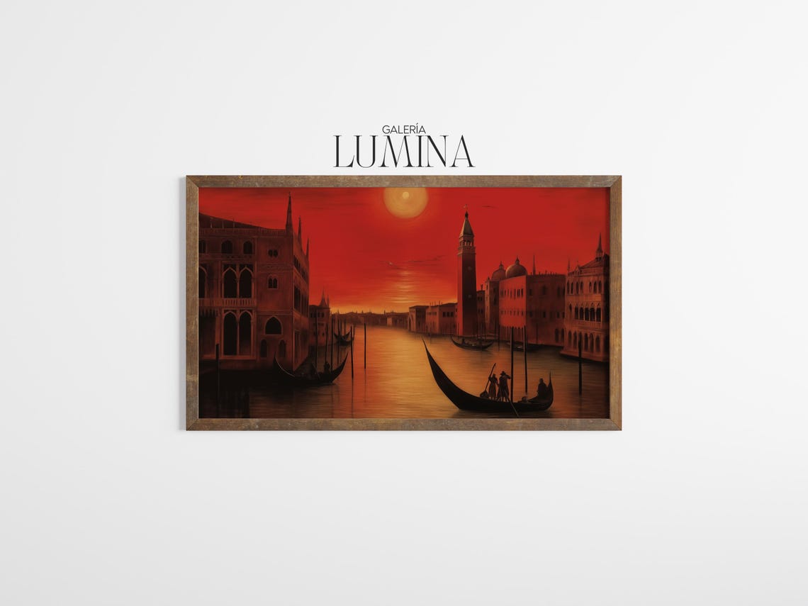 Venice Grand Canal Beneath a Fiery Red Sunset Gondola Art Poster - Image 3
