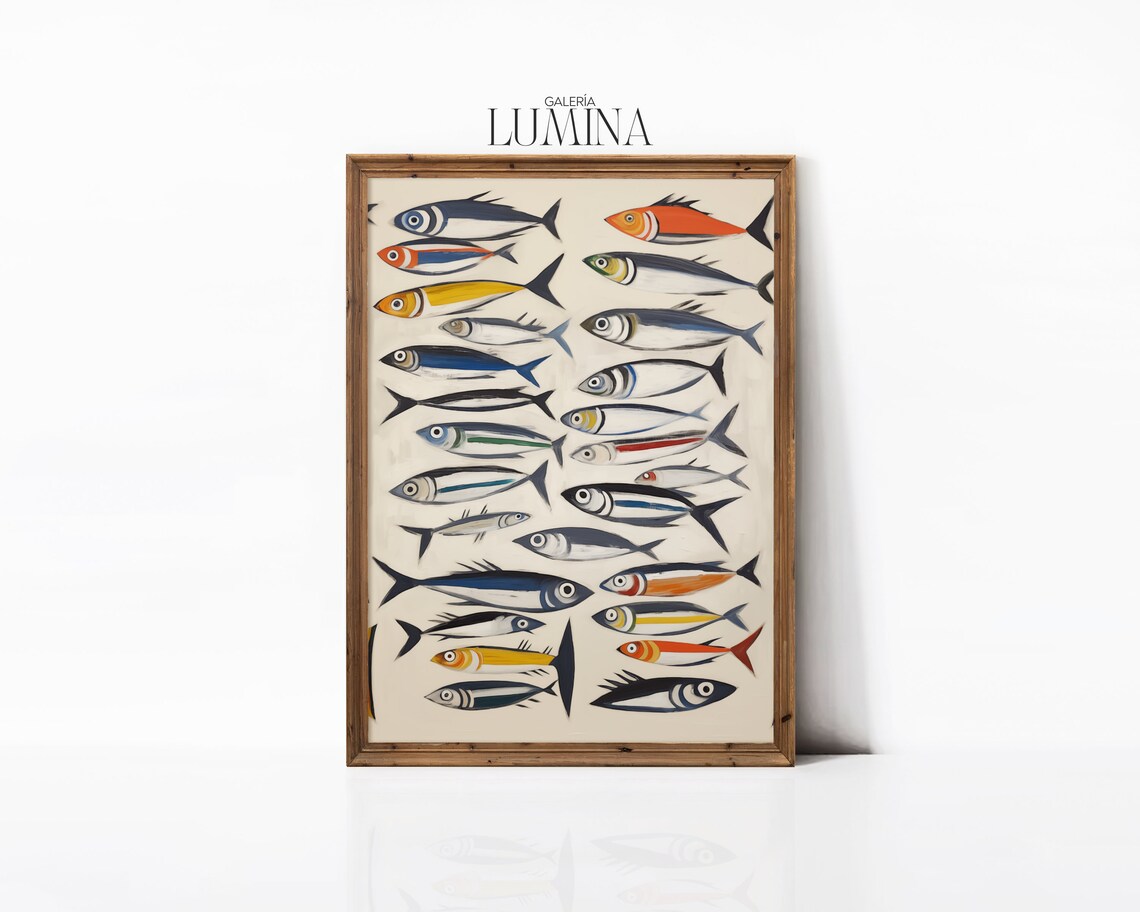 Sardines Minimalist Vintage Oil Painting Art Print - Image 3