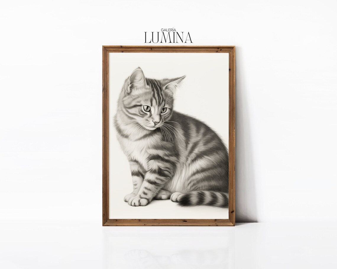 Vintage Tabby Cat Pencil Sketch Animal Portrait Poster for Cat Lovers - Image 3