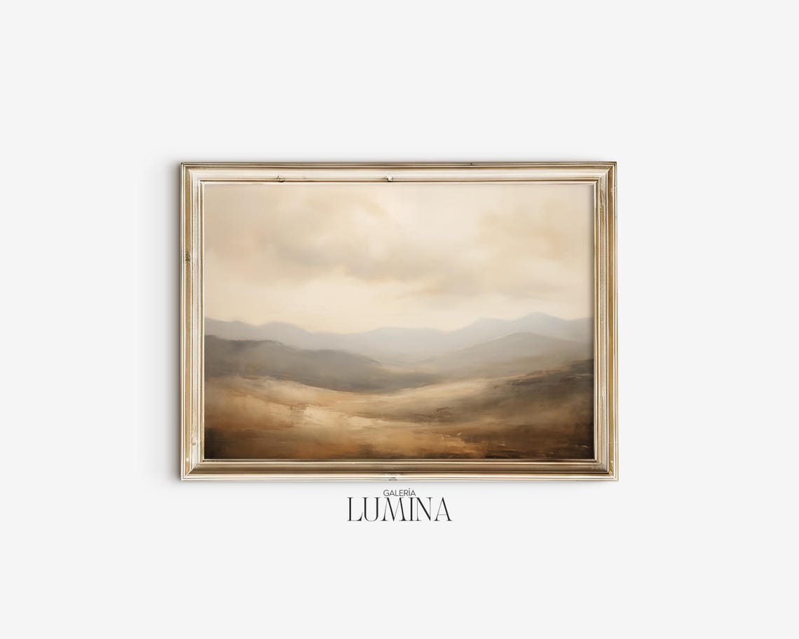 Muted Mountain Landscape Oil Painting Minimalist Abstract Landscape Print Neutral Vintage Rustic Art Art Frame Tv Art 605 - Image 2