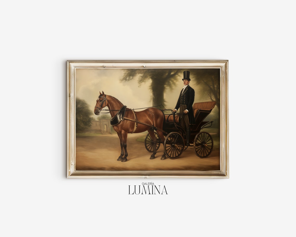 Horse Carriage Original Oil Painting Horse Drawn Carriage Print Elegant Horse Classic Oil Painting Art Frame Tv Art 285 - Image 2