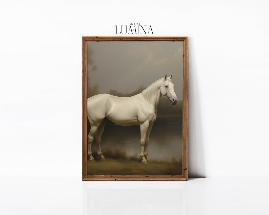 Antique White Horse Oil Painting, Rustic Farmhouse Art Print - Image 3