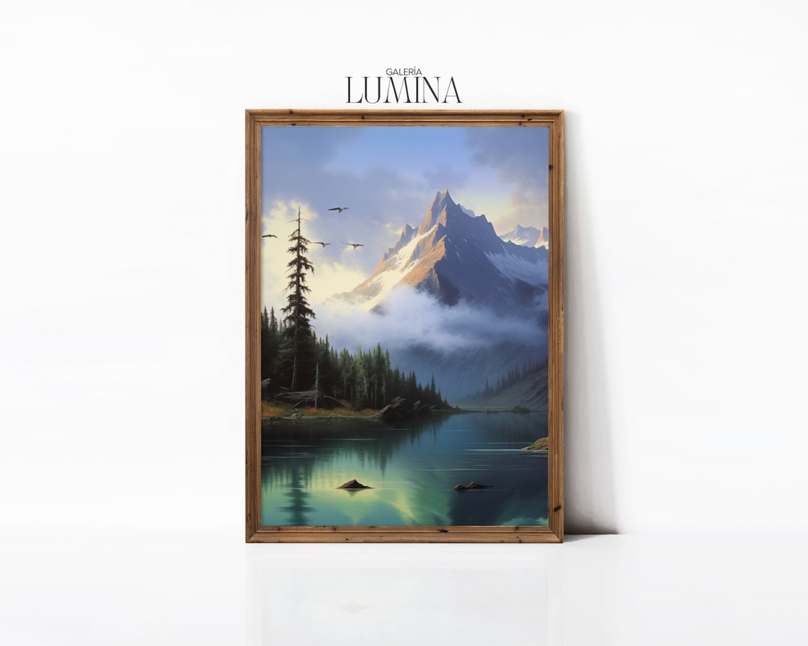 Serene Lake And Majestic Mountains Original Painting Nature Landscape Art Peaceful Scenery Painting Art Frame Tv Art 084 - Image 3