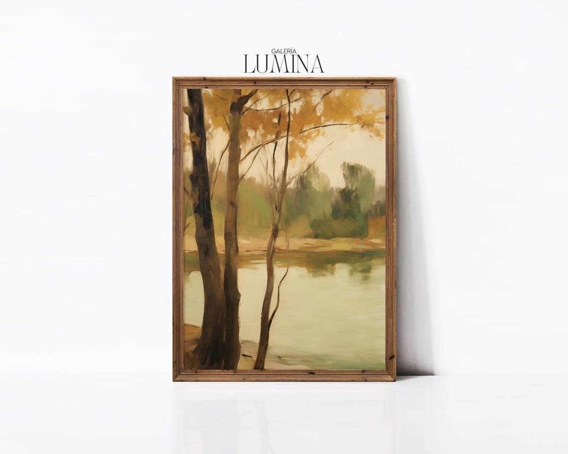 Autumn Trees by the River Impressionist Landscape Painting Poster - Image 3