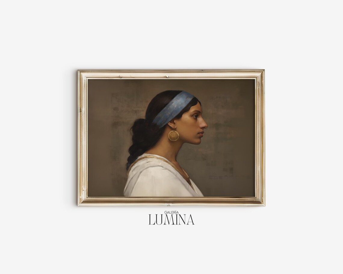 Profile Portrait of a Woman in Egyptian Style With Gold Earring Poster - Image 2