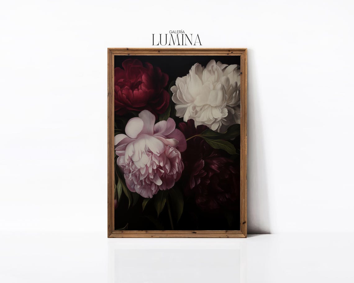 Dark Moody Peony Flowers Oil Painting Victorian Botanical Peonies Print Vintage Romantic Floral Art Art Frame Tv Art 885 - Image 2