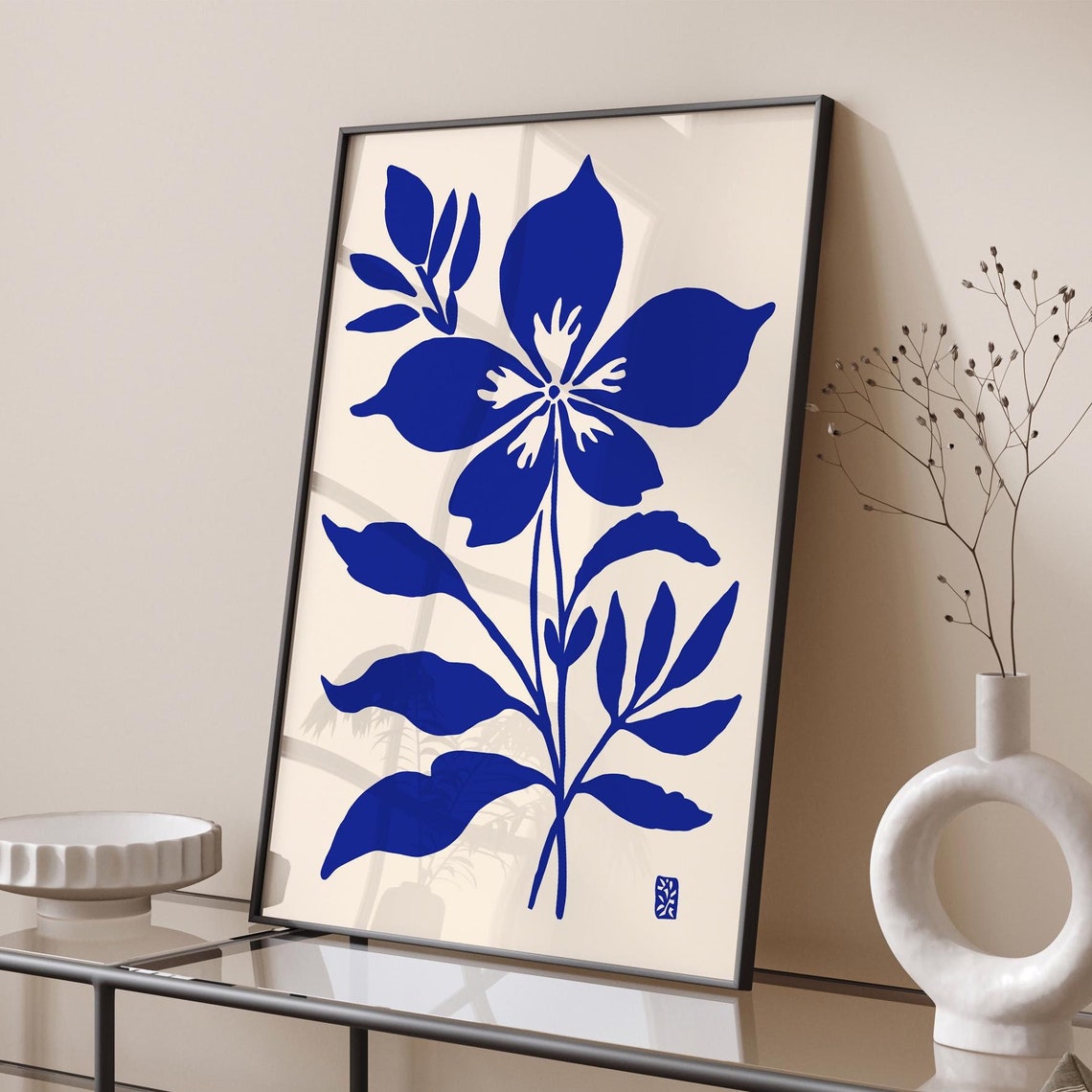 Indigo Blue Botanical Lily French Riviera Matisse Style Poster