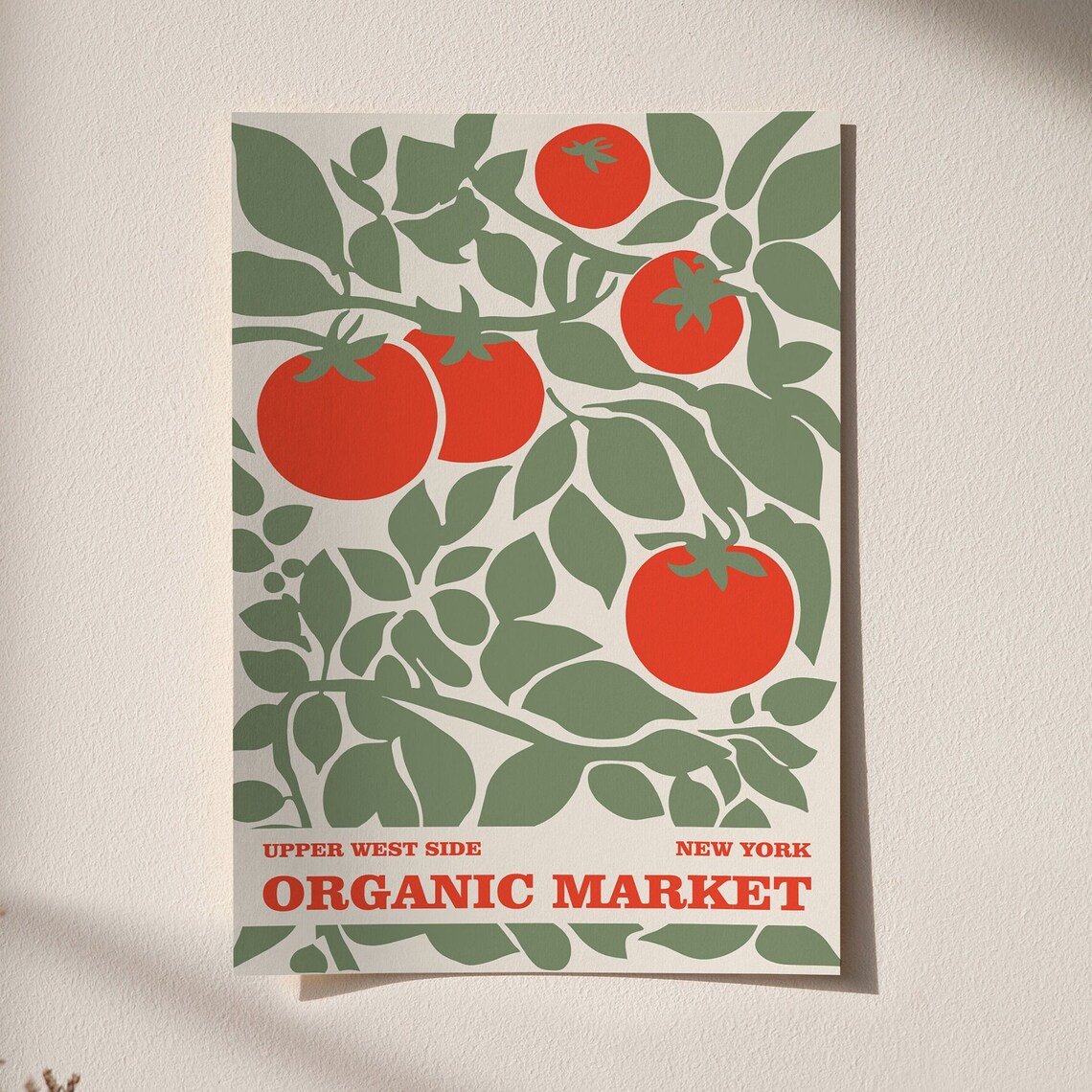 New York Organic Market Tomato Vine Retro Farmhouse Kitchen Wall Art