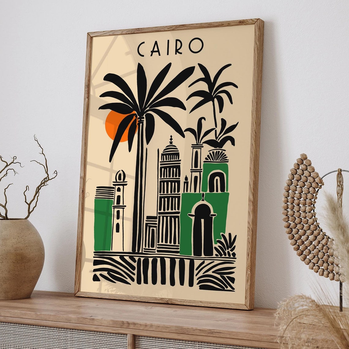 Cairo Egypt Mosque Minaret Palm Trees Retro Vintage Travel Poster