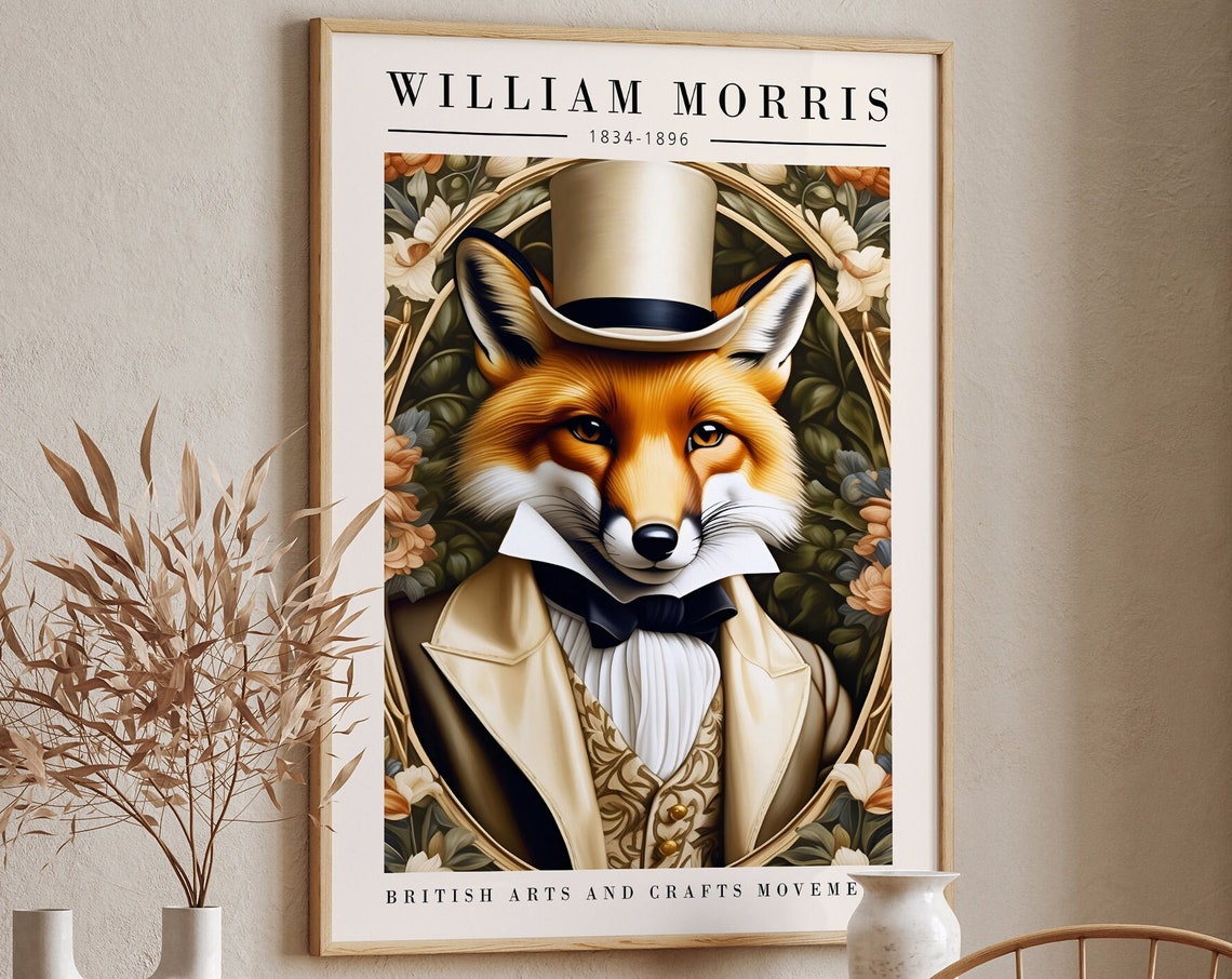 William Morris Fox Top Hat Victorian Gentleman Animal Poster - Image 6