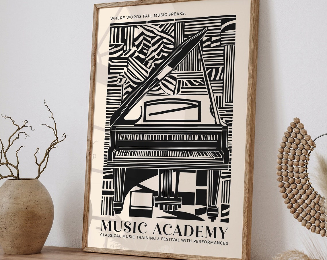 Music Academy Poster Piano Classical Music Print Vintage Music Wall Art California Concert Print Travel Poster Black And Beige Jazz Art - Image 6